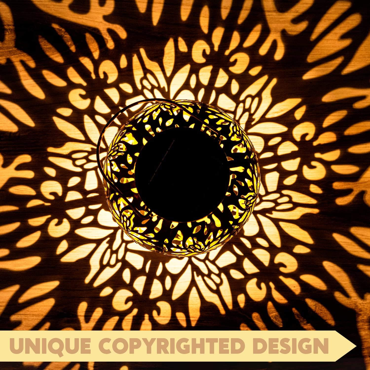 JOIEDOMI 2 Pack Outdoor Solar Hanging Lantern Lights, Waterproof Tabletop with Handle, LED Moroccan Lanterns, Metal Decorative Garden Solar Lights for Patio, Lawn, Porch, Backyard - Image 4