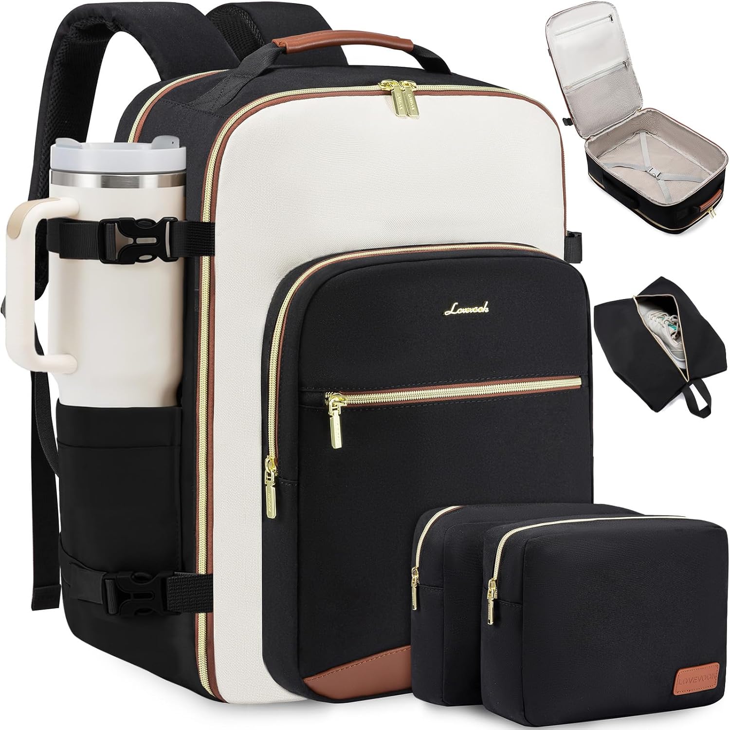 Large Travel Backpack for Women & Men, 40L Carry on Backpack for Airplanes, TSA Personal Item Travel Bag fits 17" Laptop, Waterproof Travel Essentials Airline Approved with 3 Packing Cubes