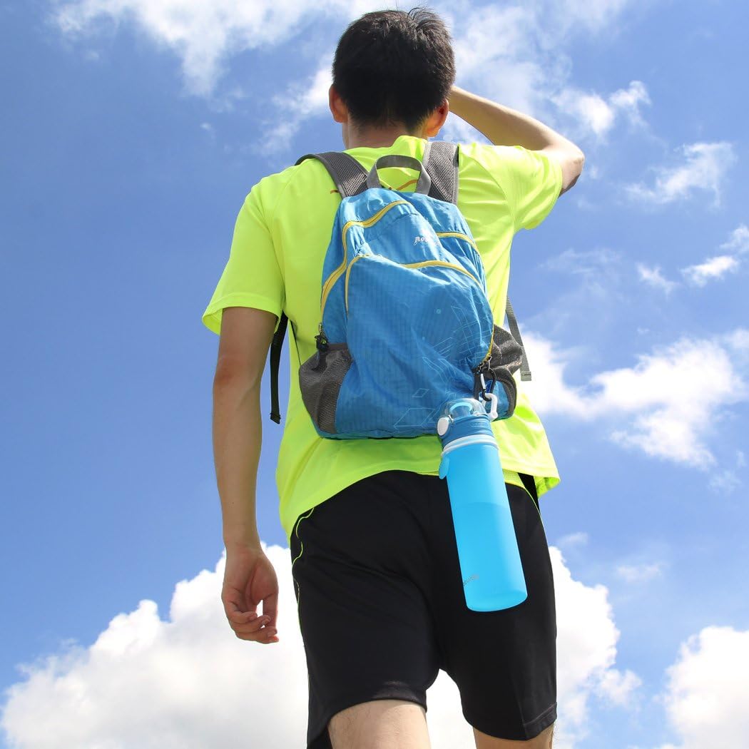 Valourgo Collapsible Water Bottle, Silicone Foldable with Leak Proof Valve BPA Free, Aqua Blue, 21 oz - Image 9
